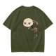 Olive T-shirt with Grumpy Axolotl Holding Coffee Print