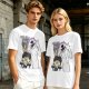 Olive graphic tee with Wednesday and Enid cartoon wolf design