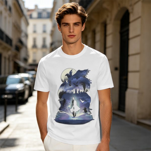 Olive T-Shirt With Magical Fantasy Creature Silhouette Art Print