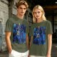 Olive T-Shirt with Cosmic Anime Character Graphic Print