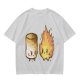 Olive T-Shirt With Cute Roasted Marshmallow And Fire Graphic