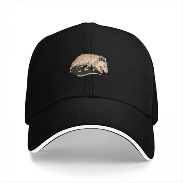 Black Baseball Cap With Playful Opossum Graphic Design