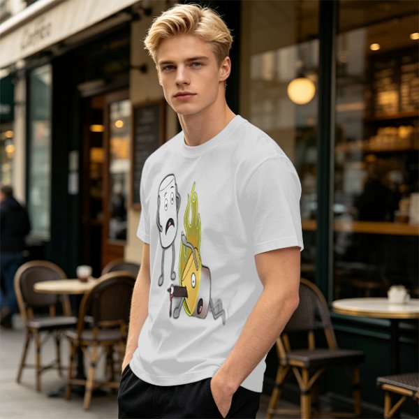 Olive T-Shirt With Cartoon Marshmallow and Burning Character Print