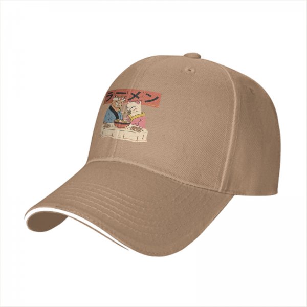 Black baseball cap with cats eating ramen graphic