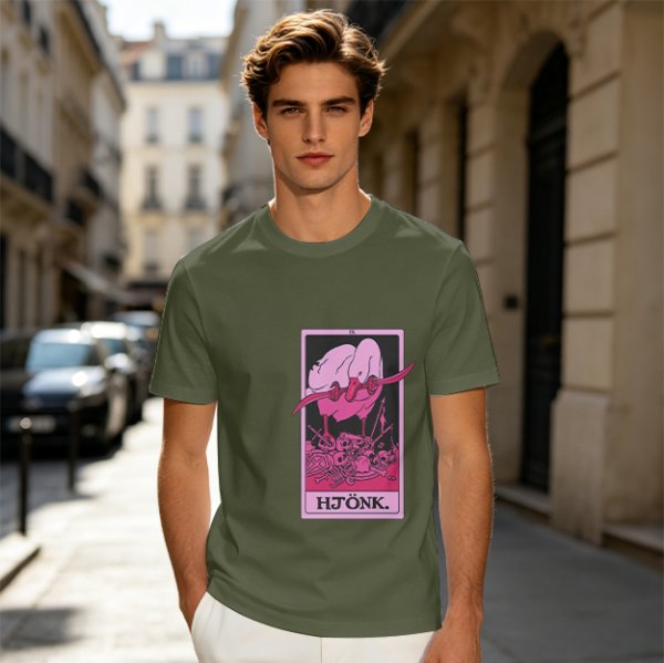 Olive T-Shirt With Tarot Card Style Goose Print HJÖNK