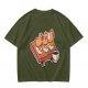Olive green t-shirt with capybara sushi print design