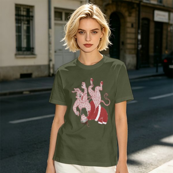 Olive T-Shirt With Krampus And Santa Graphic Print