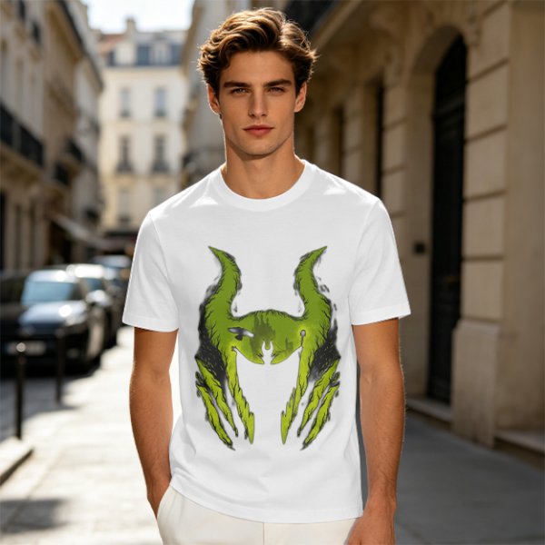 Olive Green T-Shirt With Monster Horned Claw Graphic Print