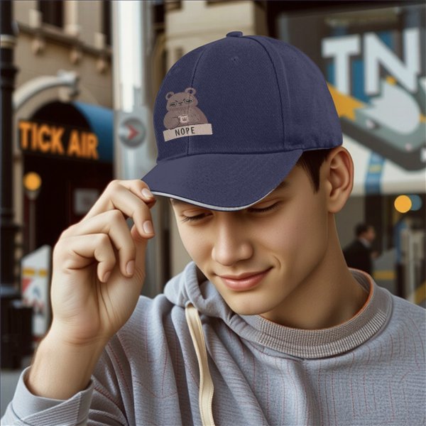 Black Baseball Cap With Grumpy Bear Holding Coffee Mug And Nope Text