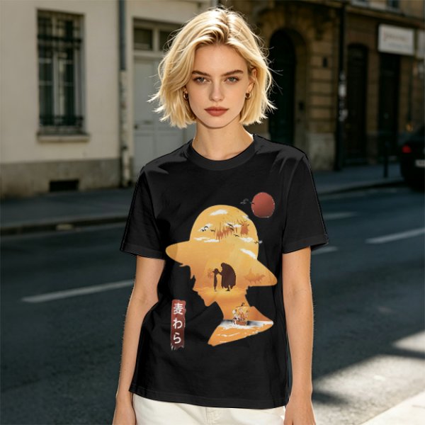 Anime Straw Hat Silhouette Graphic T-Shirt