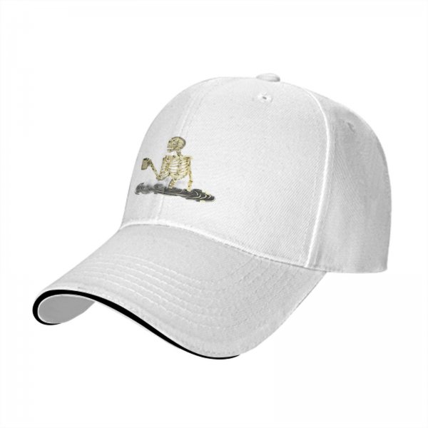 Black Baseball Cap With Skeleton Holding Mug Water Ripple Art