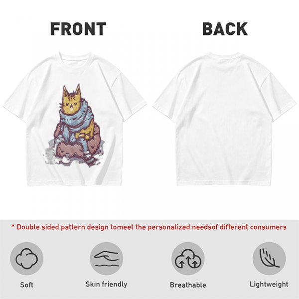 Olive T-Shirt With Meditating Cat Graphic Print