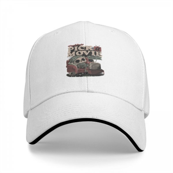 Black baseball cap with 'Unable to Pick a Movie' skull graphic
