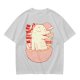 Olive t-shirt with a cartoon dinosaur in a ramen bowl graphic