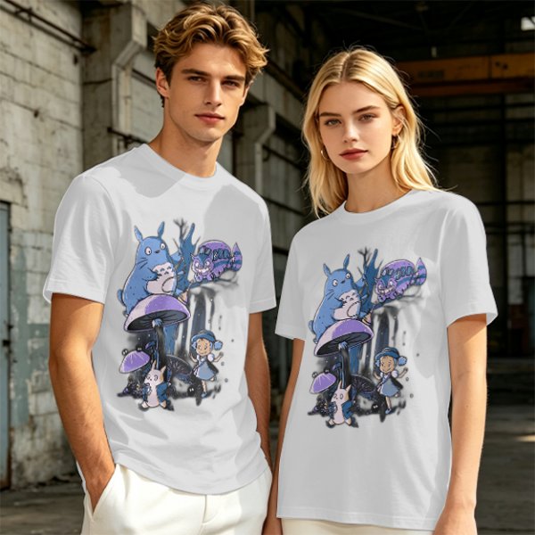 Olive T-Shirt with Whimsical Fantasy Creature and Character Print