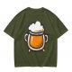 Olive Green T-Shirt With Stylized Beer Mug Graphic Print