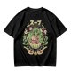 Olive green t-shirt with playful vegetable soup graphic print