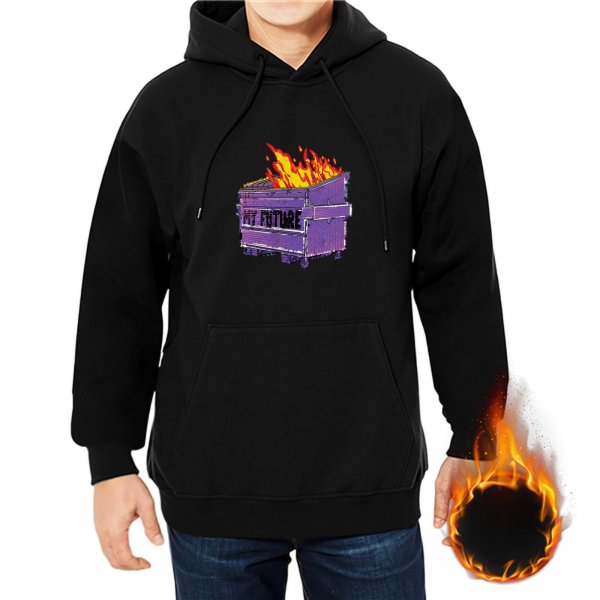 Black Hoodie With Burning Dumpster My Future Graphic Print