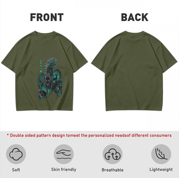 Olive T-shirt with Dark Fantasy Spirit Creature Graphic