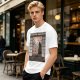 Olive T-Shirt with Japanese Shinto-inspired Window Landscape Print
