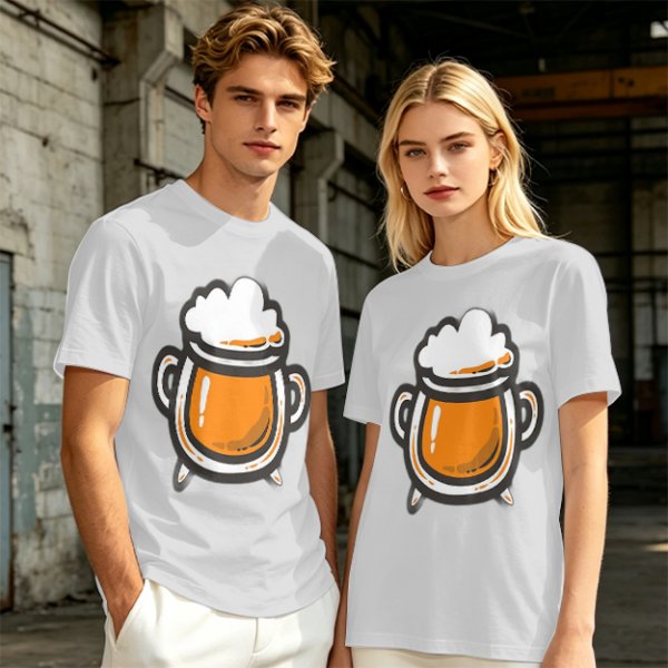 Olive Green T-Shirt With Stylized Beer Mug Graphic Print