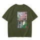 Olive T-shirt with Totoro cherry blossom Japanese woodblock print
