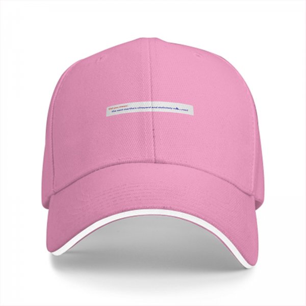 Black baseball cap with small text graphic on front panel