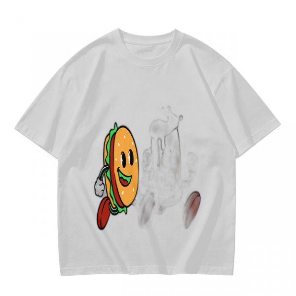 Olive T-Shirt With Cartoon Running Hamburger Character Print