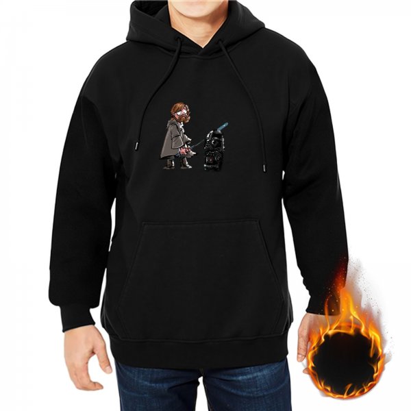 Black hoodie with cartoon Star Wars Jedi and Darth Vader print