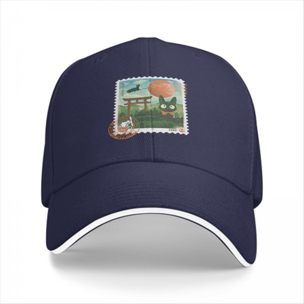 Black Baseball Cap with Anime Stamp Print Design