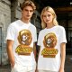 Olive green graphic t-shirt with cute reaper coffee themed print