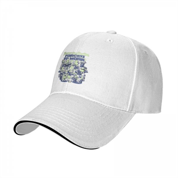 Black baseball cap with 'Forced to Work' office alien graphic