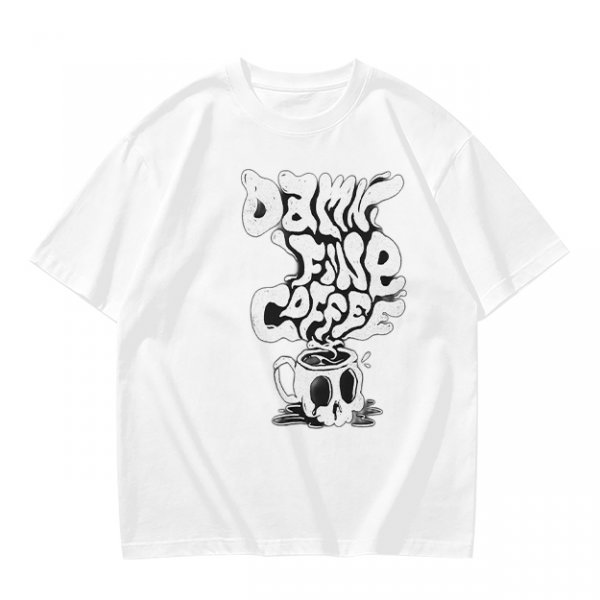 Olive Graphic T-Shirt With 'Damn Fine Coffee' Skull Mug Print
