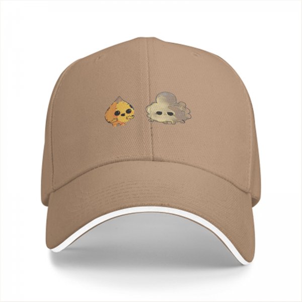 Black Baseball Cap With Cute Fire And Smoke Character Print