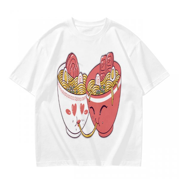 Olive T-Shirt With Cute Ramen Cups In Love Graphic