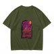 Olive T-Shirt with Purple Sunset Boat Scene Graphic