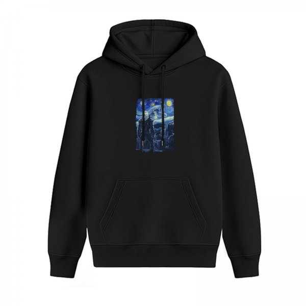 Black Hoodie With Starry Night Inspired Artwork Print