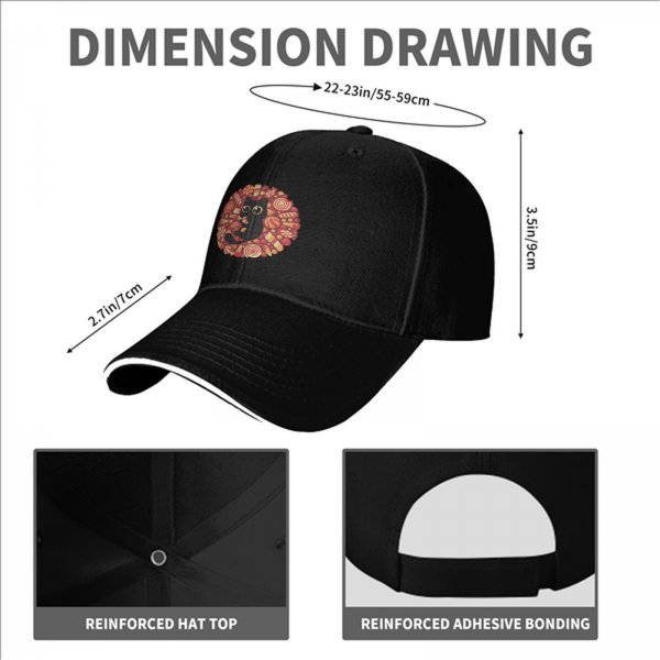 Black Baseball Cap with Cute Black Cat and Candy Print
