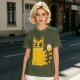 Olive Green T-Shirt With Cute Surprised Yellow Tabby Cat Graphic