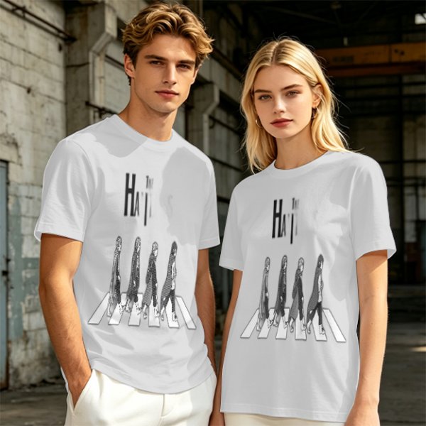 Olive T-Shirt With Anime Characters Crossing Crosswalk Print