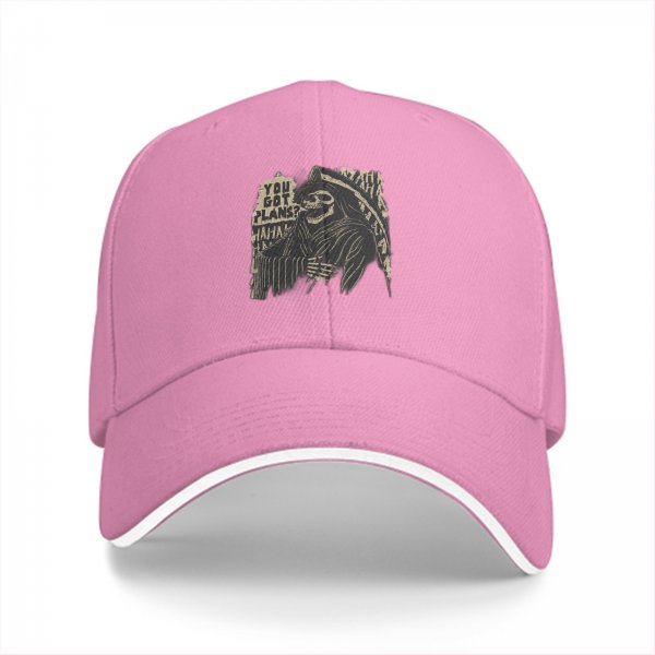 Black baseball cap with grim reaper 'You Got Plans?' print