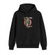 Black hoodie with retro cartoon graphic and humorous text print