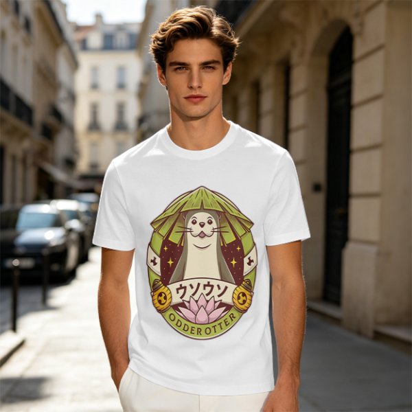 Otter with Straw Hat Graphic Tee Design