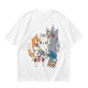 Olive T-Shirt With Cute Cats Enjoying Pizza And Snacks Print