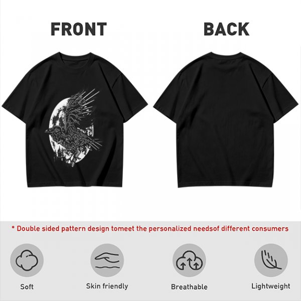 Olive Graphic T-Shirt with Mechanical Raven and Full Moon Print