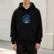 Black Hoodie With Abstract Blue Glowing Artwork Print