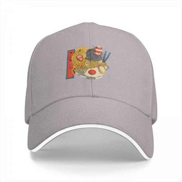Black Baseball Cap With Playful Ramen Bowl Graphic Design