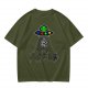 Olive T-shirt with UFO Alien and Disco Dancing Cats Print