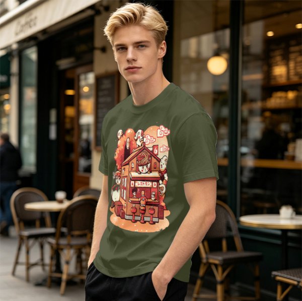 Anime Style Restaurant Scene Graphic T-Shirt Artwork