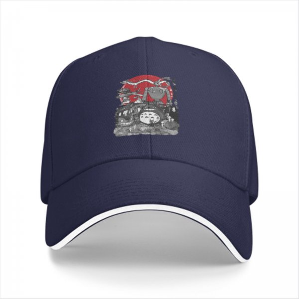 Black Baseball Cap With Studio Ghibli Inspired Anime Art Print